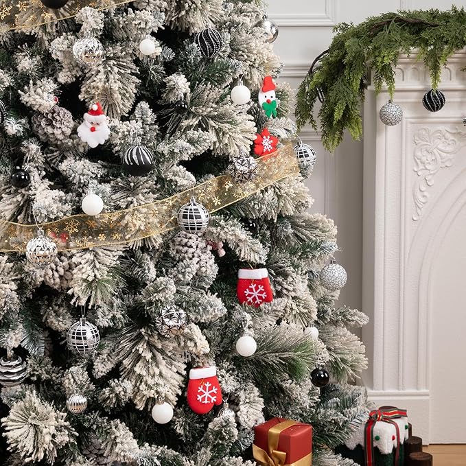 100ct Christmas Ball Ornaments Set, Black Silver and White Shatterproof Hand-Painted Hanging Baubles Decoration Bulk for Xmas Tree, Wreath, Garland, Home Holiday Decor