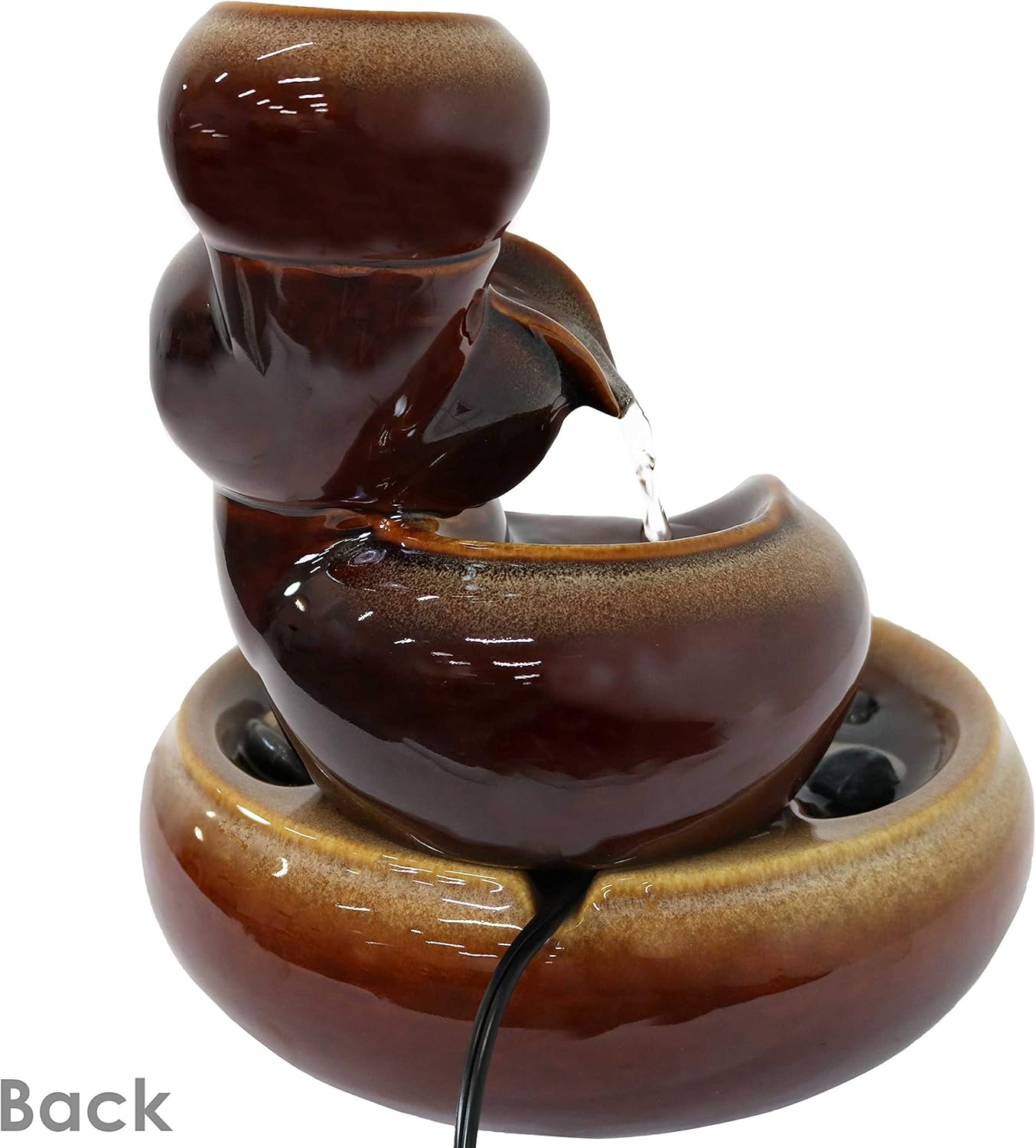 Sunnydaze Tiered Vessels Ceramic Tabletop Water Fountain - Relaxing Indoor Fountain for Office, Bedroom, or Living Room - Brown