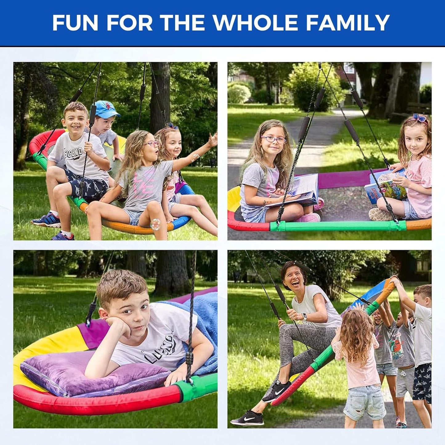 Tree Swing – 60 Inch Oval Saucer Swing for Kids and Adults Outdoor – Backyard Tree Swings with 700Lb Weight Capacity, 900D Oxford Waterproof Fabric Hanging Straps (Multicolor)