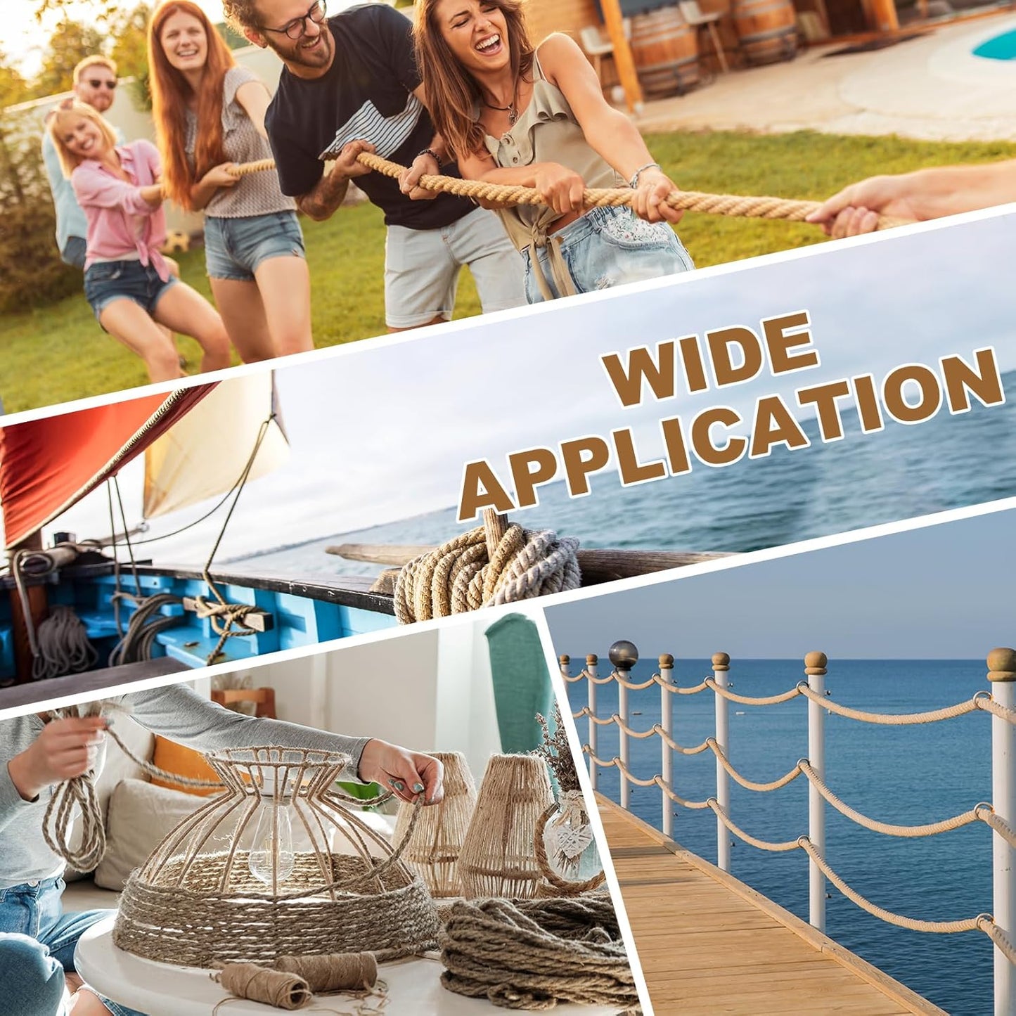 MECCANIXITY Jute Rope 0.6 Inch x 66ft, Thick Twine Rope Ropes Braided Jute Twine Natural Brown Burlap Cord String Heavy Twisted with Tape for Decorative Crafts Railing Swing Tug of War