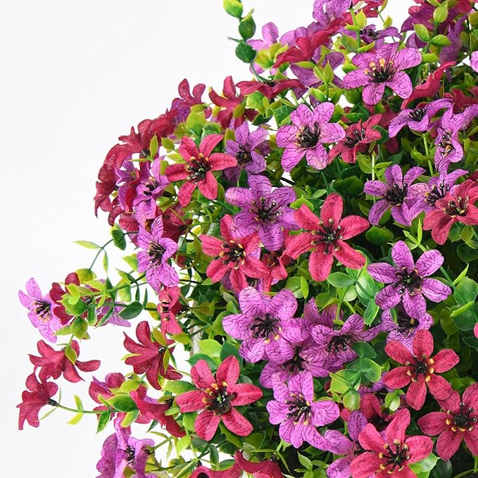 Artificial Flowers for Outdoors, 12 Bundles Multicolor Faux Silk Flower Spring Summer Decoration, Artificial Plants Fake Outdoor Flowers UV Resistant No Fade for Home Planter Porch Patio Yard Decor