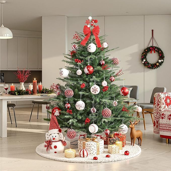 SHareconn 100MM/4 Inch 9PCS Large Christmas Balls Ornaments, Shatterproof Plastic Hanging Big Baubles Set for Xmas Tree Decoration Holiday Party Wedding Decorations with Hook,Red and White