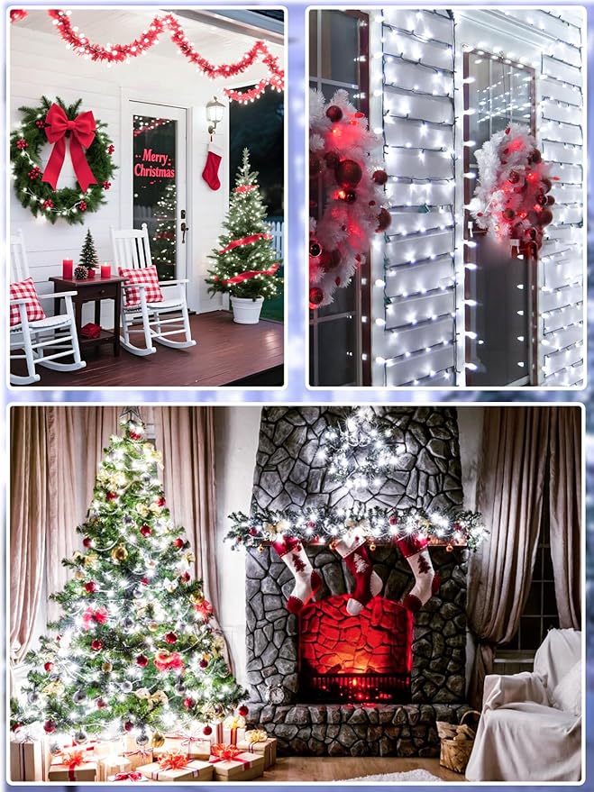 Upgraded 165FT 500 LED Christmas Outdoor Decoration Lights & Indoor, Memory Function & Timer & 8 Modes, Green Wire Waterproof String Lights for Christmas Tree Holiday Party Garden Decor (Cool White)