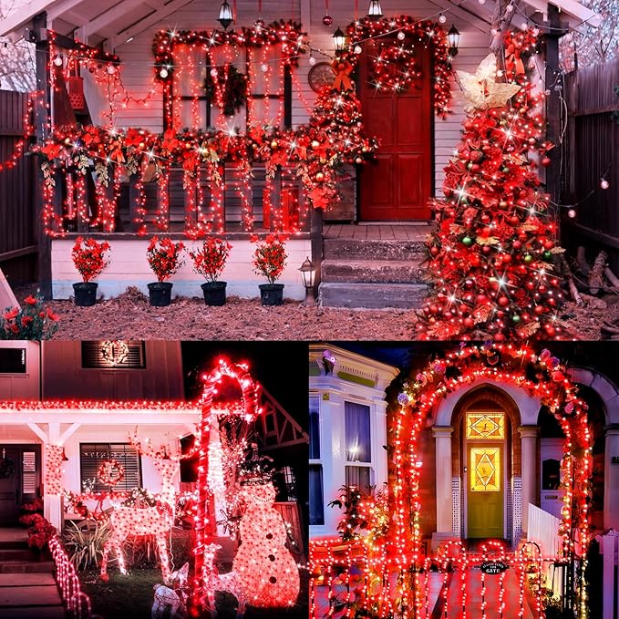 XURISEN 403FT 1000 LED Christmas Lights Outdoor Green Wire String Lights 8 Modes with Timer Memory Waterproof Fairy Light Plug in for Xmas Tree Wedding Yard Party Holiday Decorations(Red)