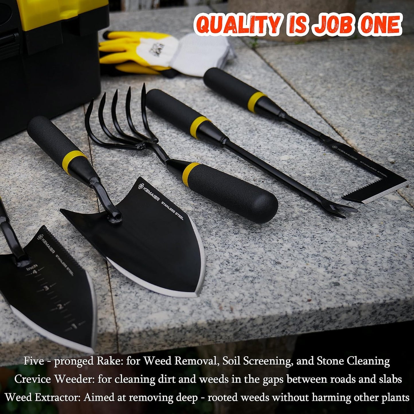 6-Piece Garden Tool Set with Storage Box, Heavy Duty Stainless Steel Gardening Hand Tools for Planting Weeding Digging, Includes Trowel, Shovel, Cultivator, Weeder, Pruner and More