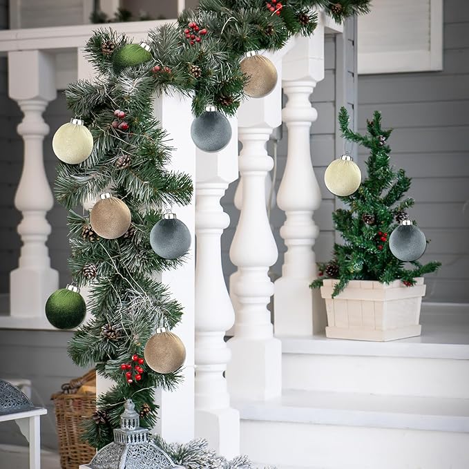 3.15 Inch Velvet Ball Ornaments for Christmas Tree 15 PCS, Large Neutral Flocked Christmas Bulb Ornaments Set - Earth Tone Decorative Hanging Baubles, Shatterproof Xmas Decor for Holiday (Multicolor)