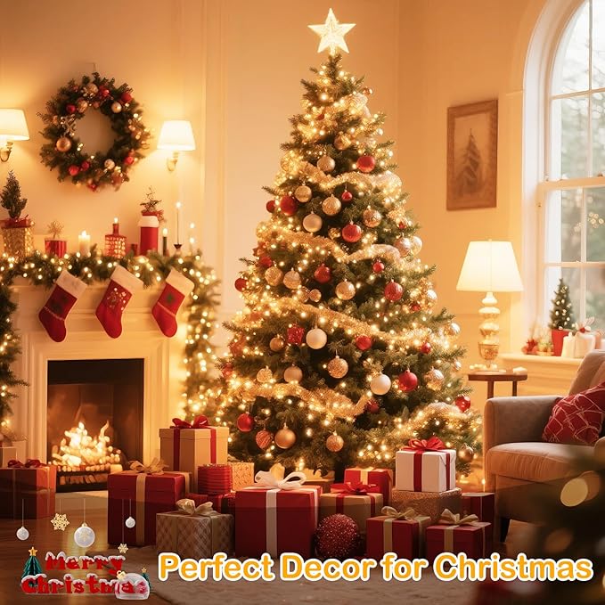 Decute 300LED Christmas String Lights Outdoor Waterproof 105FT UL Certified with End-to-End Plug 8 Modes, Warm White Indoor Starry Fairy Lights for Christmas Tree Patio Garden Wedding Party Decor