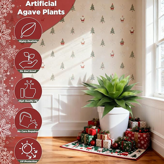 24 Inch Artificial Agave Plant with Ground Stake, Realistic Faux Succulents for Home Decor, UV-Resistant Fake Agave Plant for Indoor Outdoor Planters, Porch, Patio, Balcony, Poolside, 2 Pack