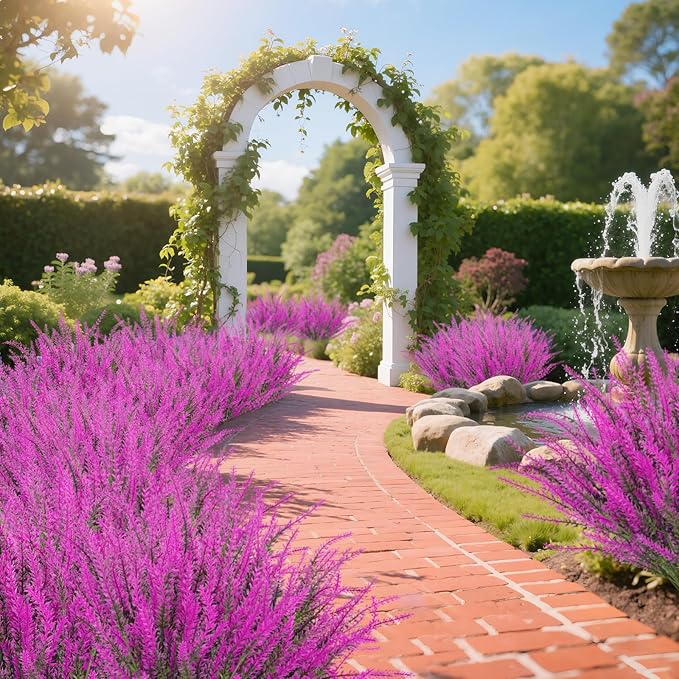 Ouddy Decor 24 Bundles Artificial Lavender Fake Flowers Faux Plastic Plants for Home Wedding Kitchen Garden Patio Window Box Office Table Centerpieces Indoor Outdoor Decor, Fuchsia