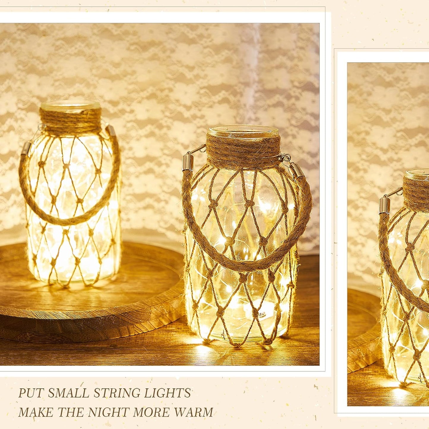 Set of 2 Rope Net Dry Flower Glass Vase 7.9 x 4 Inches Wicker Farmhouse Vase Coastal Decor for Wedding Tables Home Rustic Hanging Mason Jar Rope Wrapping Decorative Bottles Nautical Decor