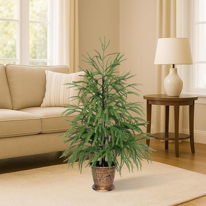 XmasExp 3ft Norfolk Pine Tree Artificial Faux Potted Real Touch Christmas Tree for Front Porch Indoor Outdoor Decor (Light Green)