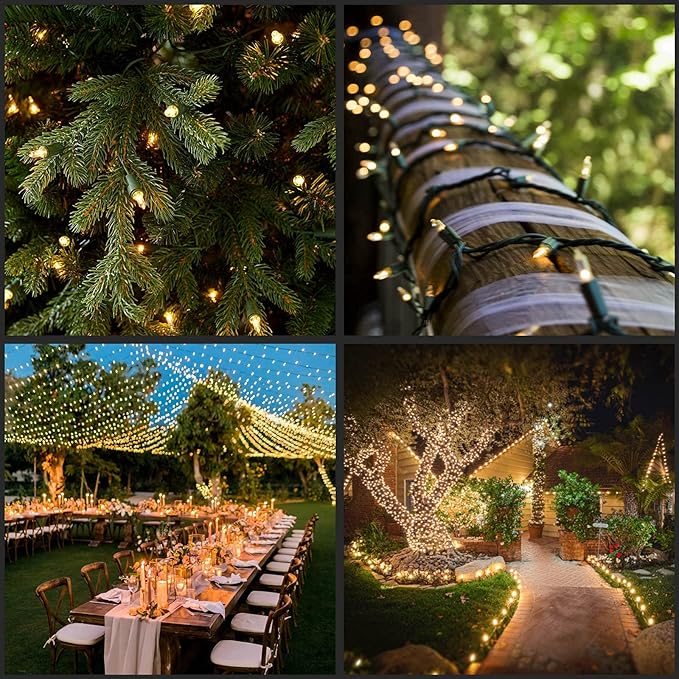 YULETIME 100 Count Clear Warm White Christmas Lights, 33 Feet Green Wire UL Certified Incandescent-Like LED Mini String Lights