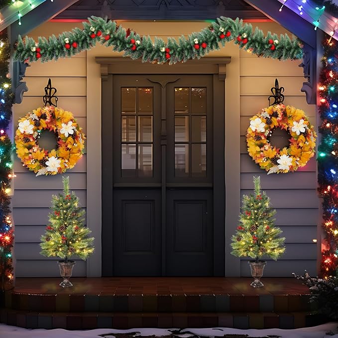 GarveeHome 3 Ft Artificial Mini Christmas Tree, Tabletop Christmas Tree with 70 LED Warm Lights, Mini Xmas Tree with Pine Cone & Red Berry for Tabletop, Home, Office, Holiday, Indoor and Outdoor Decor