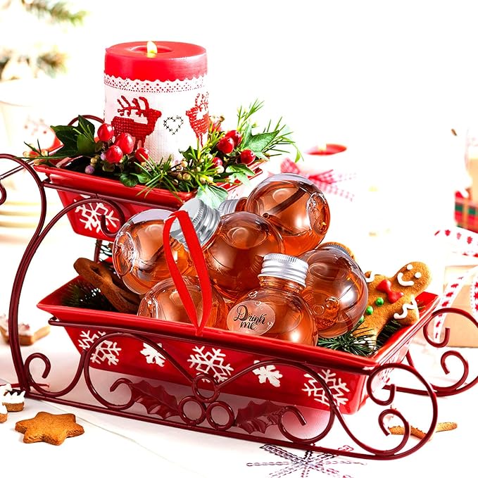 Patelai 12 Pcs Christmas Drink Balls Shot Glass Ornament Plastic Fillable Christmas Tree Ornaments Xmas Water Bottle Bulbs for Holiday Party Indoor Outdoor (Silver Lid)