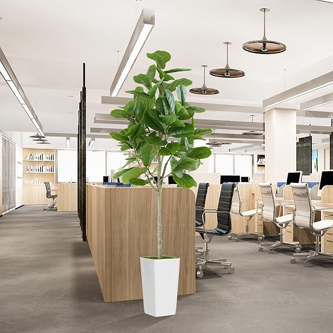 Artificial Fiddle Leaf Fig Tree 6ft - Realistic Tall Fake Plants for Office Home Living Room Bedroom Decor Indoor Outdoor - Green Large Silk Faux Floor Plant with Pot