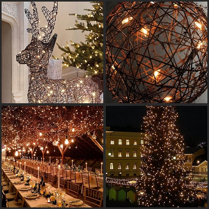 YULETIME 100 Count Clear Warm White Christmas Lights, 33 Feet Brown Wire UL Certified Incandescent-Like LED Mini String Lights