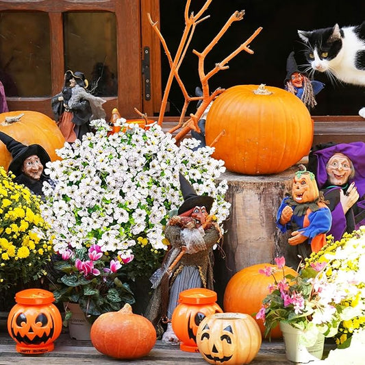 14 Bundles Fake Mums Fake Plants Artificial Mums for Outdoors Artificial Flowers for Yard Porch Home Garden Fall Indoor Outdoor Decor(White)