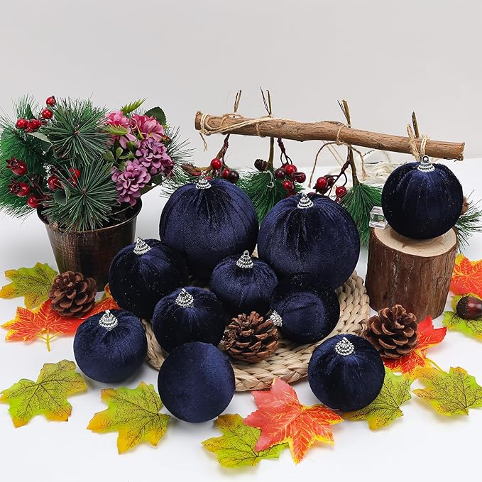 Gresorth 10 Pcs Navy Blue Velvet Christmas Ball Ornaments Flocked Hanging Balls Ornament Shatterproof Baubles Decor Christmas Tree Holiday