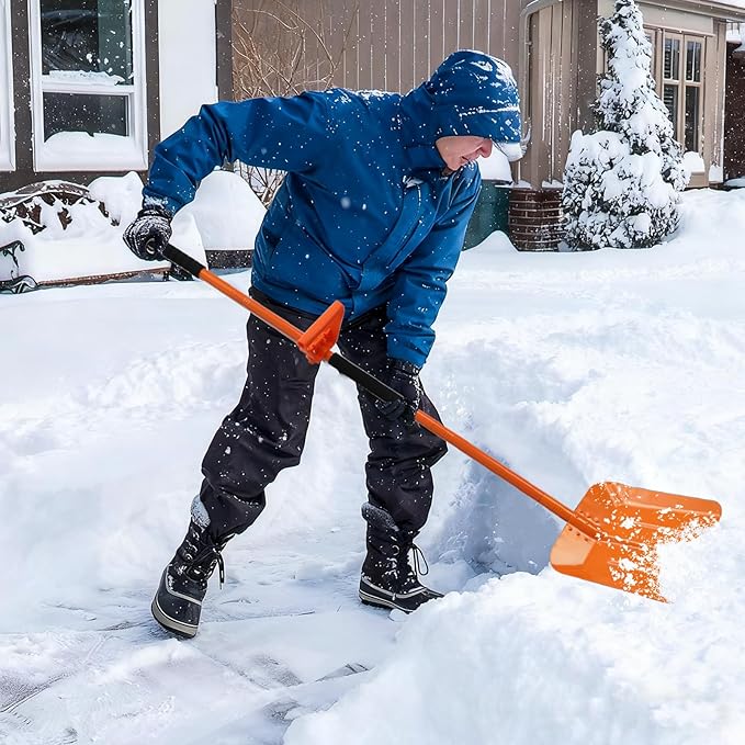 69 Inch Heavy Duty Snow Shovel for Driveway, Large Capacity Snow Removal with Ergonomic Handle Tool, Portable Shovel for Car Sidewalk Garden Farm, Orange