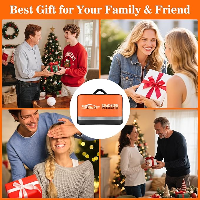 Car Emergency Kit with Jumper Starter and Air Compressor, Roadside Emergency Tool Kit for Truck Venicle Auto, Men Women Winter Travel Road Side Safety Essential Survival Bag with First Aid Kit