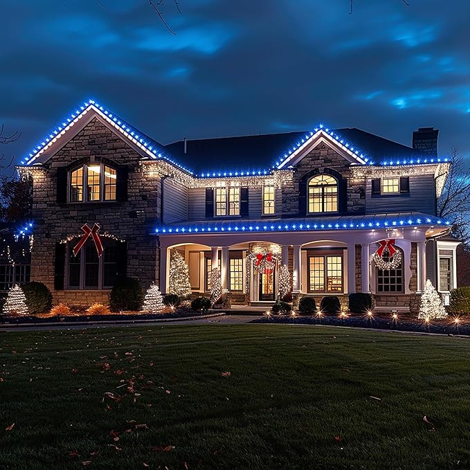 TW SHINE C6 Christmas String Lights, 200 LED 66 FT Christmas Lights Outdoor with 8 Modes Timer, Waterproof Connectable for Indoor Yard Xmas Tree House Christmas Decorations (Blue)