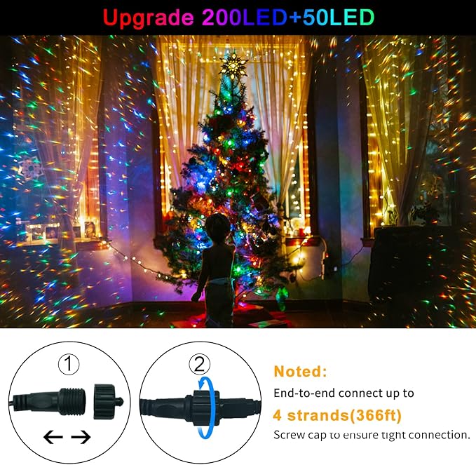 JMEXSUSS 250 LED Warm White and Multicolor Christmas String Lights Indoor Outdoor Waterproof for Garden Patio Party Halloween Christmas Decorations