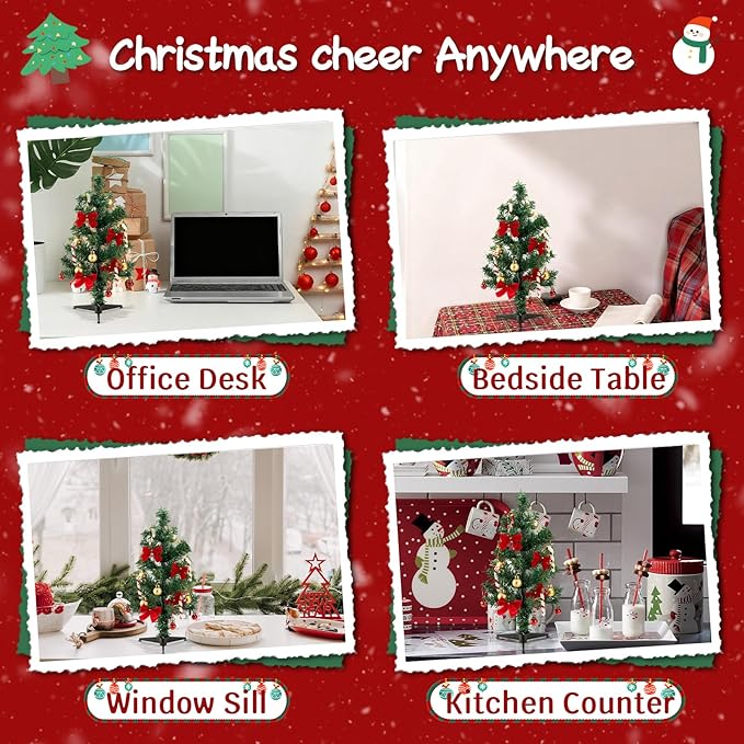 1.5FT Tabletop Christmas Tree, Artificial Mini Christmas Pine Tree with Realistic Branches & Plastic Stand, Small Xmas Tree for Home Office Party Desktop Festival Indoor Decoration, Green