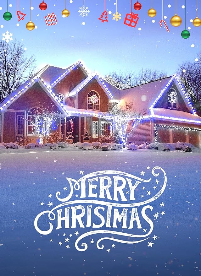 C9 LED Christmas Lights Outdoor, 68 Feet 100 LED C9 String Light with 100 Spring Clips, Waterproof Connectable Christmas Tree Lights for Outside Roofline Patio Home Xmas Decor, Blue & Pure White