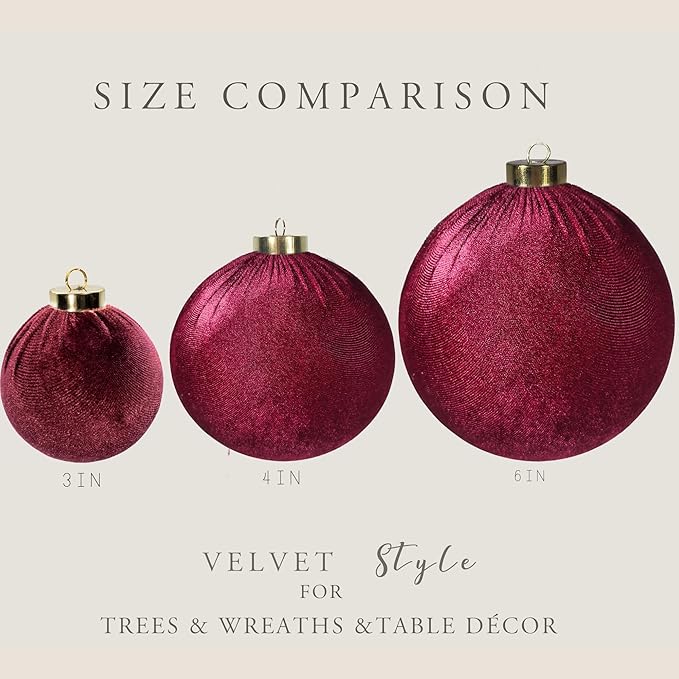 4PCS Red Velvet Christmas Ornaments Set – 6 Inch Large Flocked Shatterproof Baubles for Xmas Tree Decoration, Hanging Ornaments for Holiday & Home Décor (Burgundy Red, 6 Inch / 15 cm)