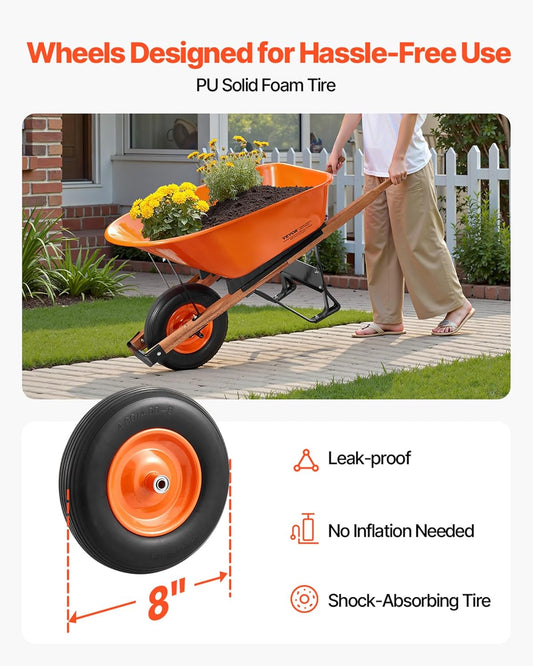 VEVOR Wheelbarrow Cart, 6 Cu. Ft. Load & 330 lbs Capacity, One Wheel Garden Dump Cart Wheel Barrow with Metal Handle & 16" Wide Track Wheels, Easy Loading Utility Yard Cart & Wagons for Lawn Farm