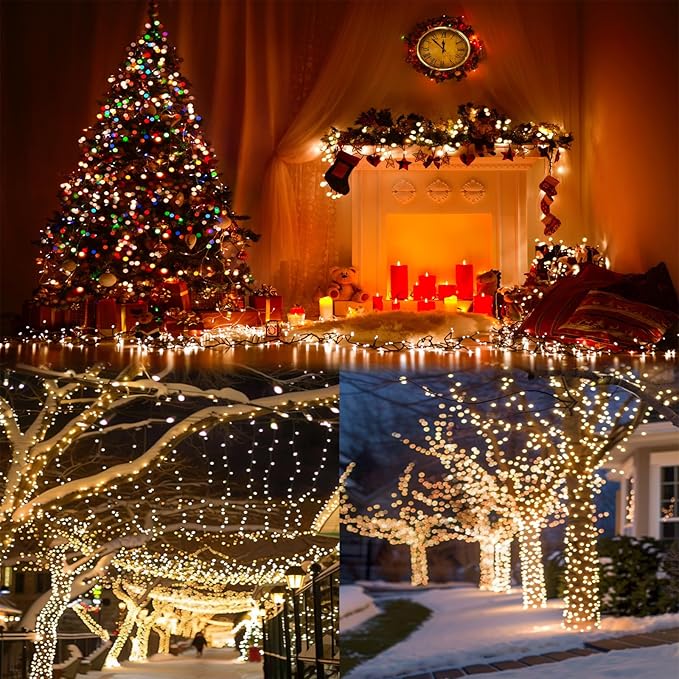 Clear Mini Green Wire Christmas Lights - 2X100 Count 53ft UL Listed Connectable String Lights for Indoor and Outdoor Use for Xmas Trees Wreath Holiday Garden Decorations (2, Clear)