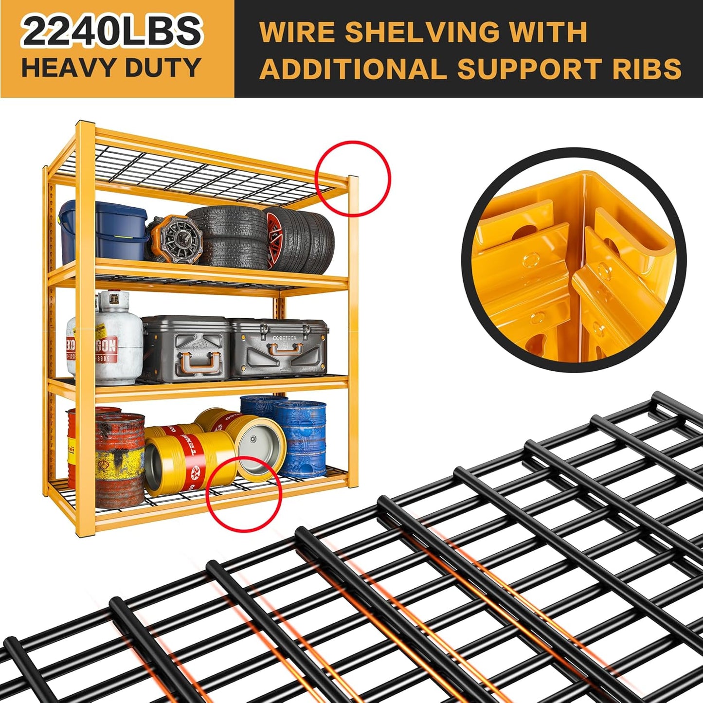 REIBII 40" W Garage Shelving 2240 LBS Storage Shelves Adjustable Heavy Duty Shelving 4 Tier Metal Shelves for Storage 59.5"H Metal Shelf for Pantry Basement Warehouse 40"W × 19.5"D × 59.5"H, 3 Pack