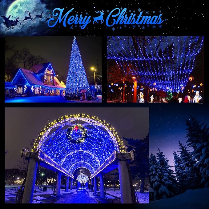 JMEXSUSS 600 LED Blue Solar Christmas Lights, 206.7ft Blue Christmas Lights Outdoor Waterproof, 8 Modes Solar Light Outdoor for Yard Patio Tree Garden Party Bushes Xams Decorations