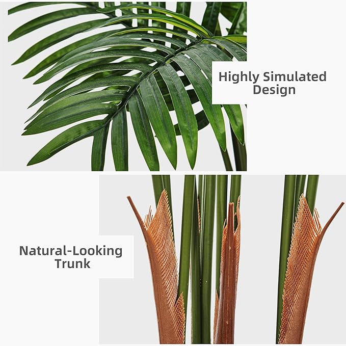 Artificial Palm Tree 6FT - Fake Tree with White Tall Planter - Faux Tropical Areca Floor Plant in Pot - Artificial Silk Plant for Home Office Living Room Decor Indoor