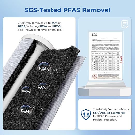 iSpring US21B-PF Under Sink Water Filter, SGS-Tested, Reduces 99% PFAS, 7-Layer Filtration Removes Lead, Chlorine, Heavy Metals, Includes 2 Direct Connect Hoses