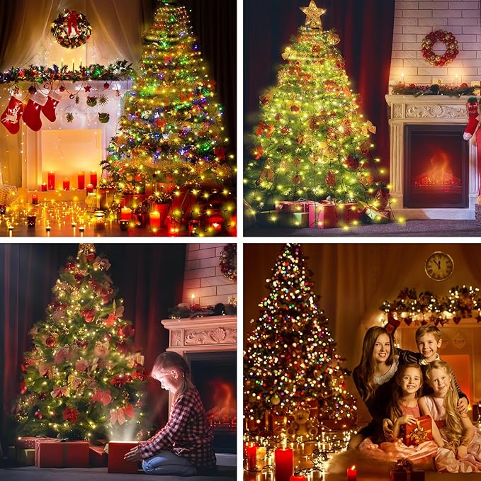 Smart Christmas Tree Lights with Ring,6.6ft 16 Lines String Light,400 LED Fairy Light,APP Control Music Sync LED Lights for 4-10ft Indoor and Outdoor Christmas Tree Decoration(Warm White & Multicolor)