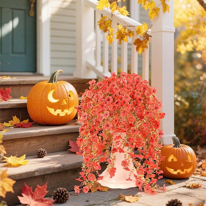 6 Bundles Artificial Fall Flowers for Outdoors Fake Plants Garden Home Fall Decor,UV Resistant Realistic Silk Faux Autumn Flower Indoor Outside Front Porch Patio Balcony Yard Farmhouse(Orange)