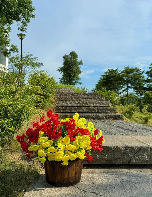 10 Bundles Artificial Flowers for Outdoor,UV Resistant Fake Petunia Flowers,Faux Plants for Outside Hanging Planters,Artificial Plants for Indoor Porch Garden Home Wedding Decor(Yellow,Red)