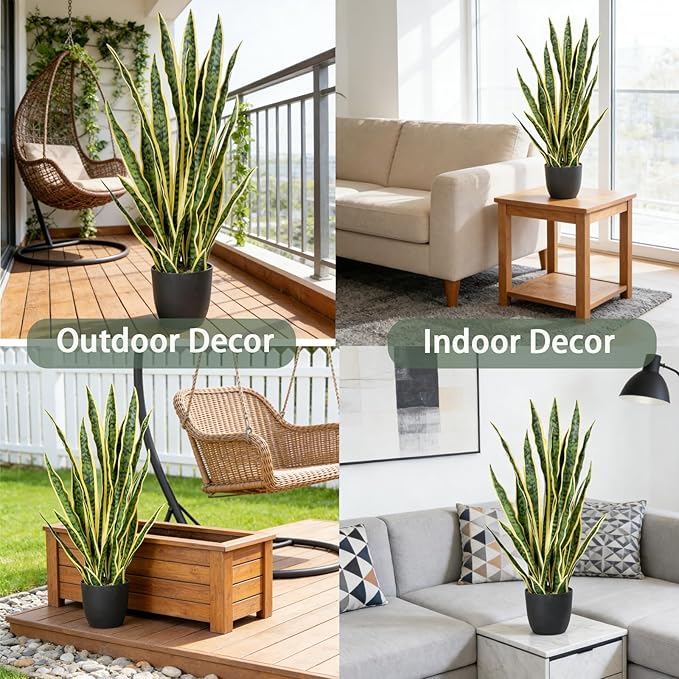 Artificial Snake Plant, 27" Fake Sansevieria with Basket, Faux Plants for Indoor Home Office Store Decoration, Perfect Faux Mother in Law Plants