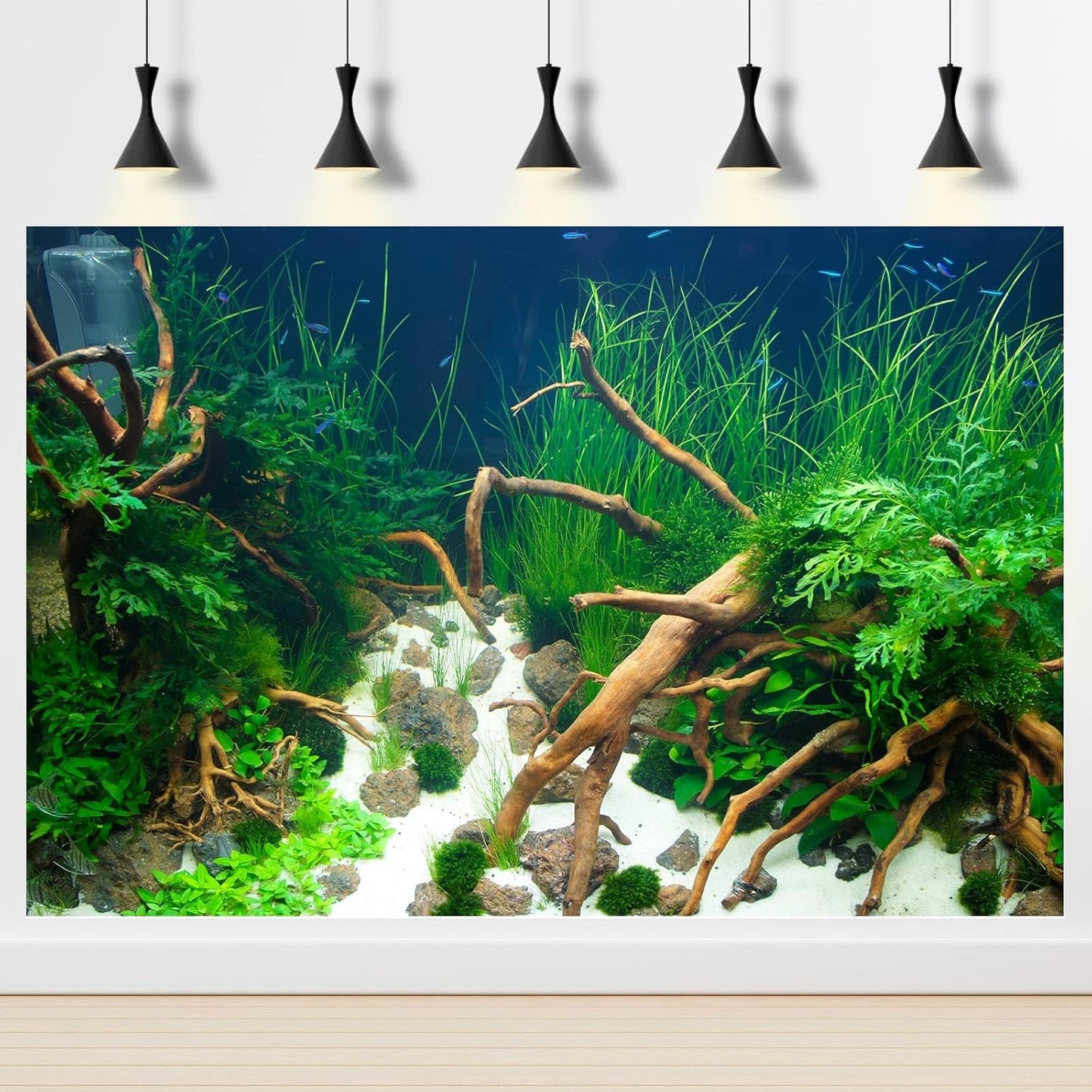Aquarium Background Various Underwater Grass Fish Tank Background Vivid Fresh Green Aquatic Plants Stone River Bed Dead Wood Stone Fish Tank Terrarium Wallpaper 30x12in