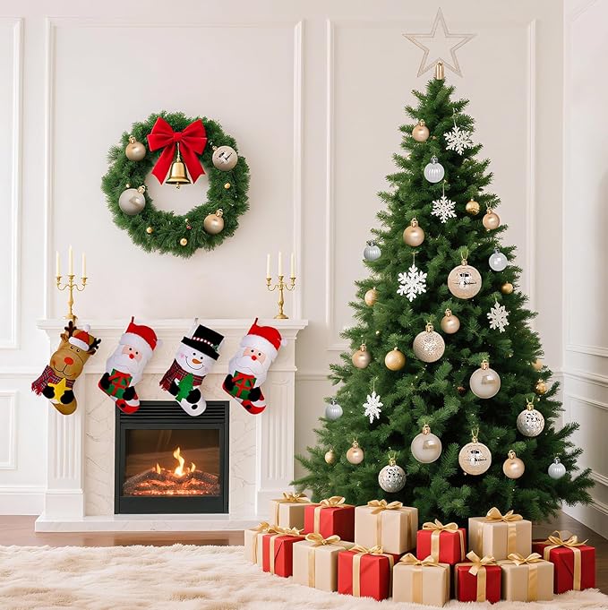 TranquilBliss 50 Pcs Christmas Ornaments Set with Strings, Christmas Ball Ornaments Set with Hanging Strings, Shatterproof Christmas Decorations Ornaments for Xmas Tree (Deep Champagne)