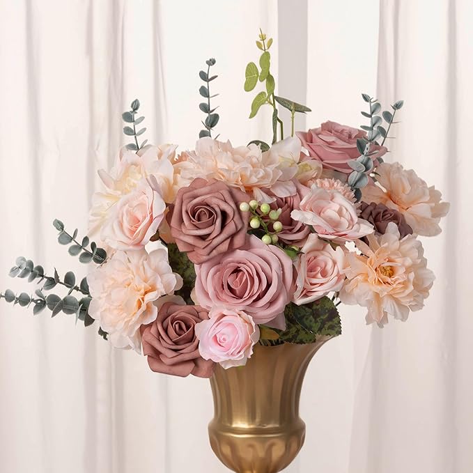 30 Pcs Roses Artificial Flowers Pink Bouquets Box Set for DIY Bridal Wedding Shower Decorations Fake Floral Arrangements for Party Table Centerpieces Home Decor Indoor Outdoor Dusty Blush