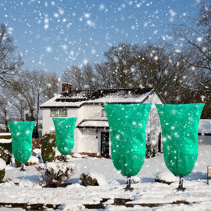 Phopich 4 Pack Plant Covers Freeze Protection, 32''W x 48''H 2.5oz/yd² Winter Tree Frost Blankets Frost Cloths Protectors Bag Cover with Zipper Drawstring for Outdoor Plants Shrub Fruit Trees Potted