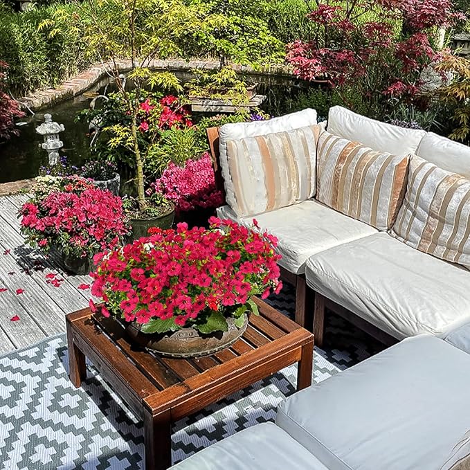 14 Bundles Fake Mums Fake Plants Artificial Mums for Outdoors Artificial Flowers for Yard Porch Home Garden Fall Indoor Outdoor Decor(Fuchsia)