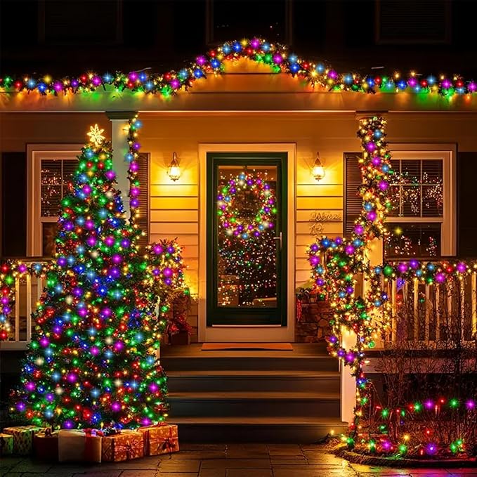 Nisocy 66FT 200 LED Multicolor Christmas String Lights with Green Wire, 8 Modes Plug in Fairy Lights, Waterproof Xmas Tree Lights for Indoor Outdoor Holiday Decorations, Party, Home, Patio