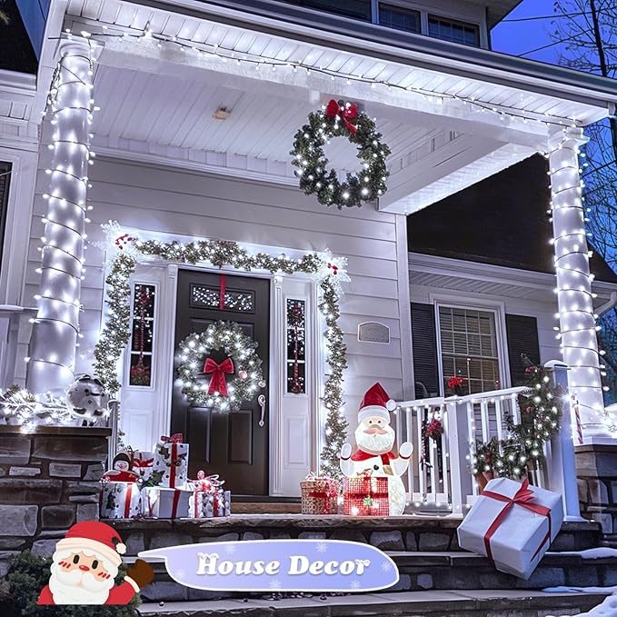 JMEXSUSS 500 LED White Christmas Lights Outdoor, 173ft 8 Modes Led Christmas Lights, Waterproof White String Light for Tree House Wedding Party Xmas Decorations