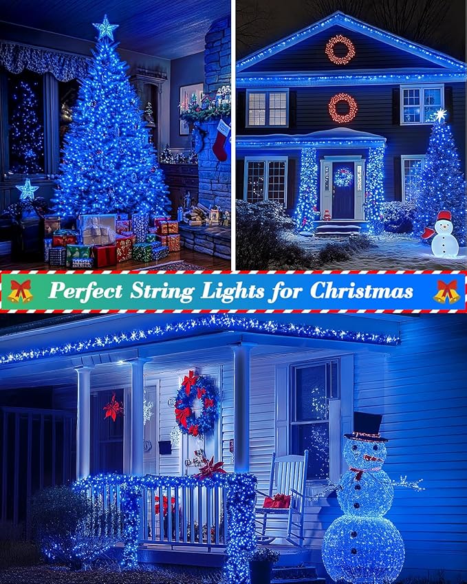 LED Christmas Lights, Extra Long Outdoor String Lights Waterproof, Timer & Memory, 8 Modes Dimmable Plug in Fairy for Outside Tree Wedding Patry (Blue, 125FT 380LED)