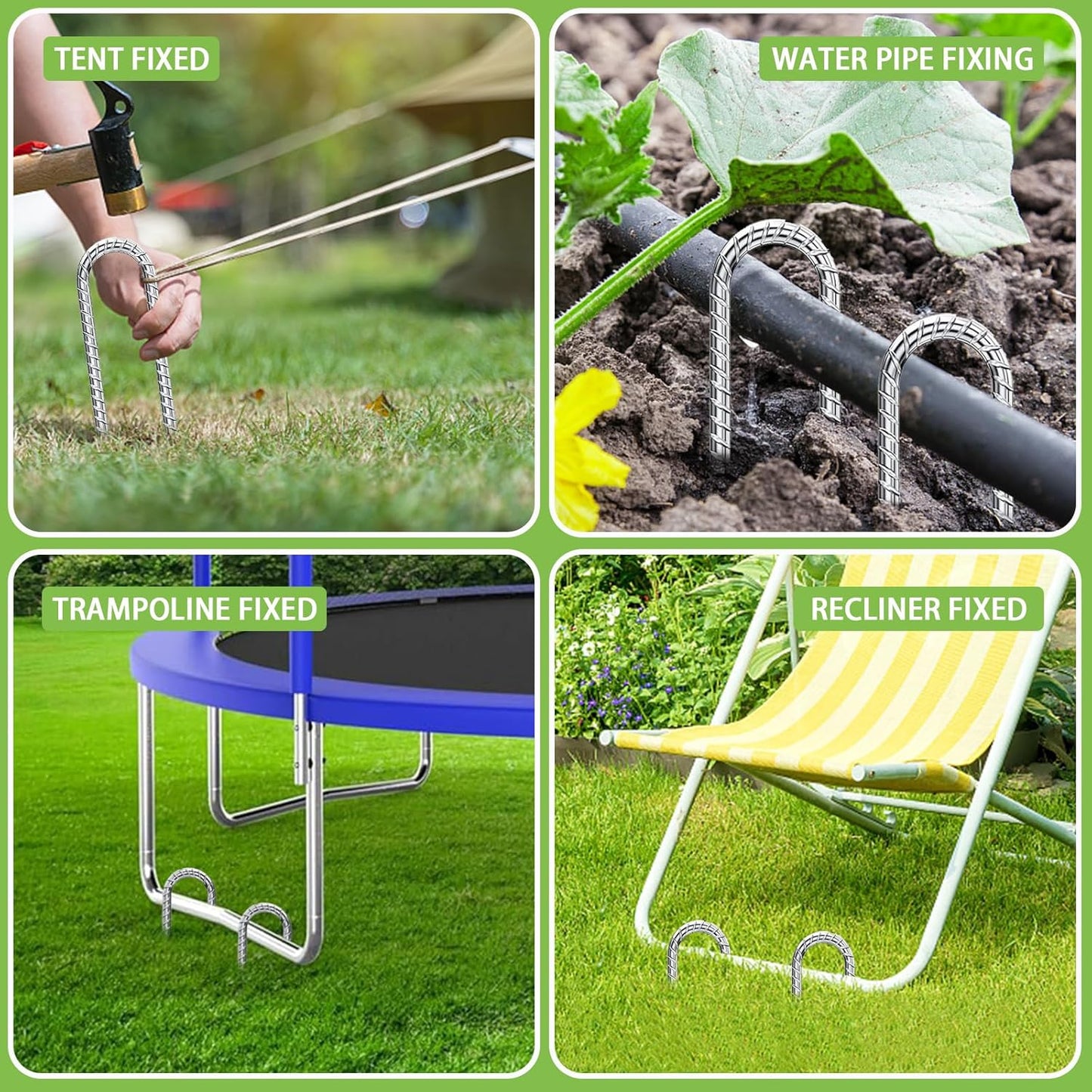 Rebar-Stakes-12-Inch-U-Shaped, Trampoline Stakes High Wind Ground Stakes Heavy Duty Galvanized Anti-Rust Metal Stakes Ground Anchors for Garden Dog Fence Chicken Coop Water Pipe 6pcs