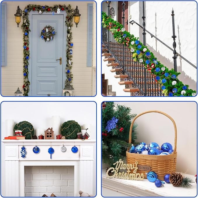 Shatterproof Christmas Ball Ornaments Set, 130 Pack Christmas Tree Decorations, Assorted Hanging Christmas Balls Bulk for Holiday Indoor Outdoor Xmas Party Decor (130 Blue)