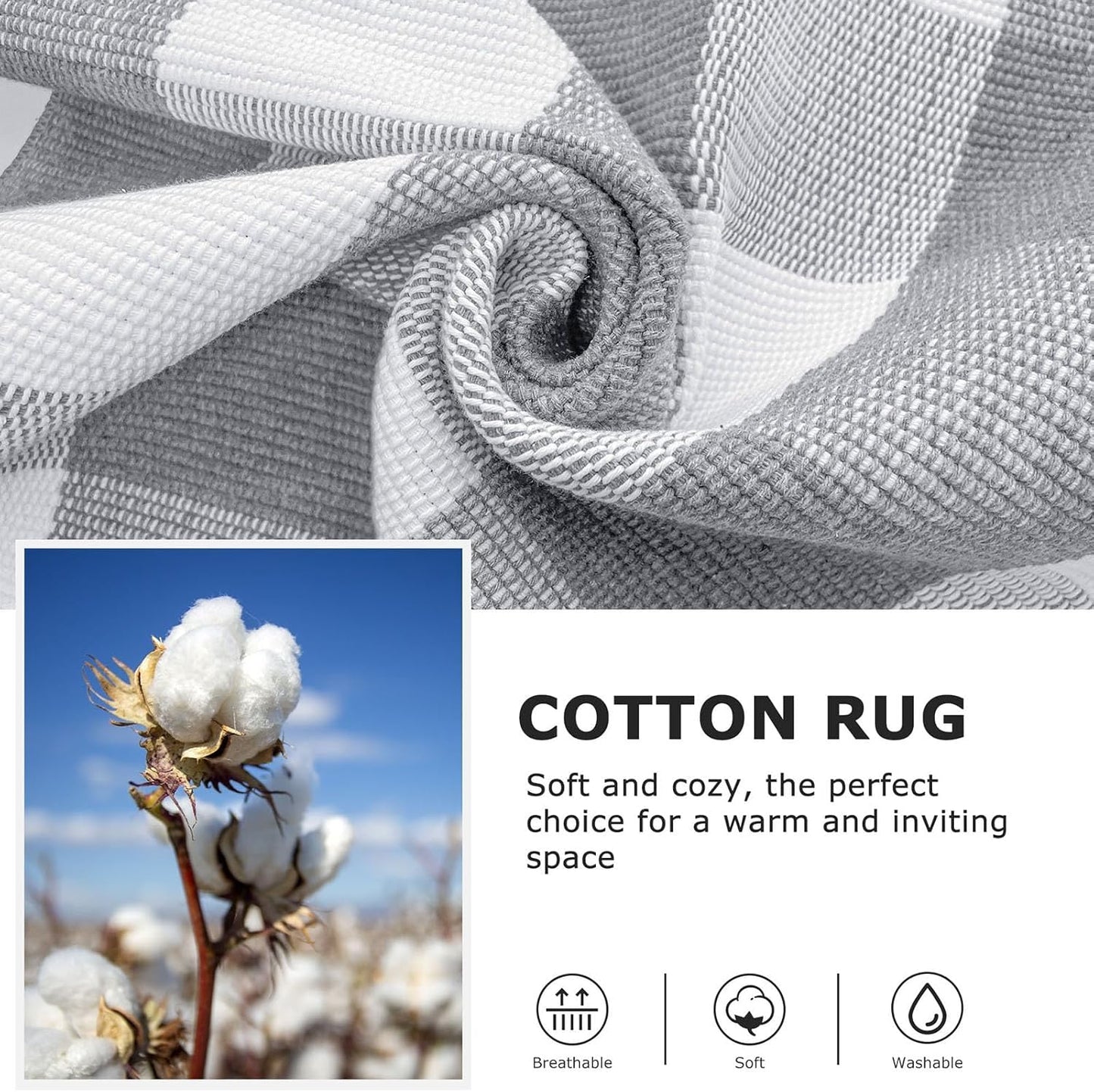 IOHOUZE Buffalo Plaid Checkered Rug 2x3 Ft Front Door Mats, Washable Area Rugs for Front Porch Decor, Spring Summer Welcome Mats Outdoor, Grey White Rug for Farmhouse/Entryway/Home Entrance